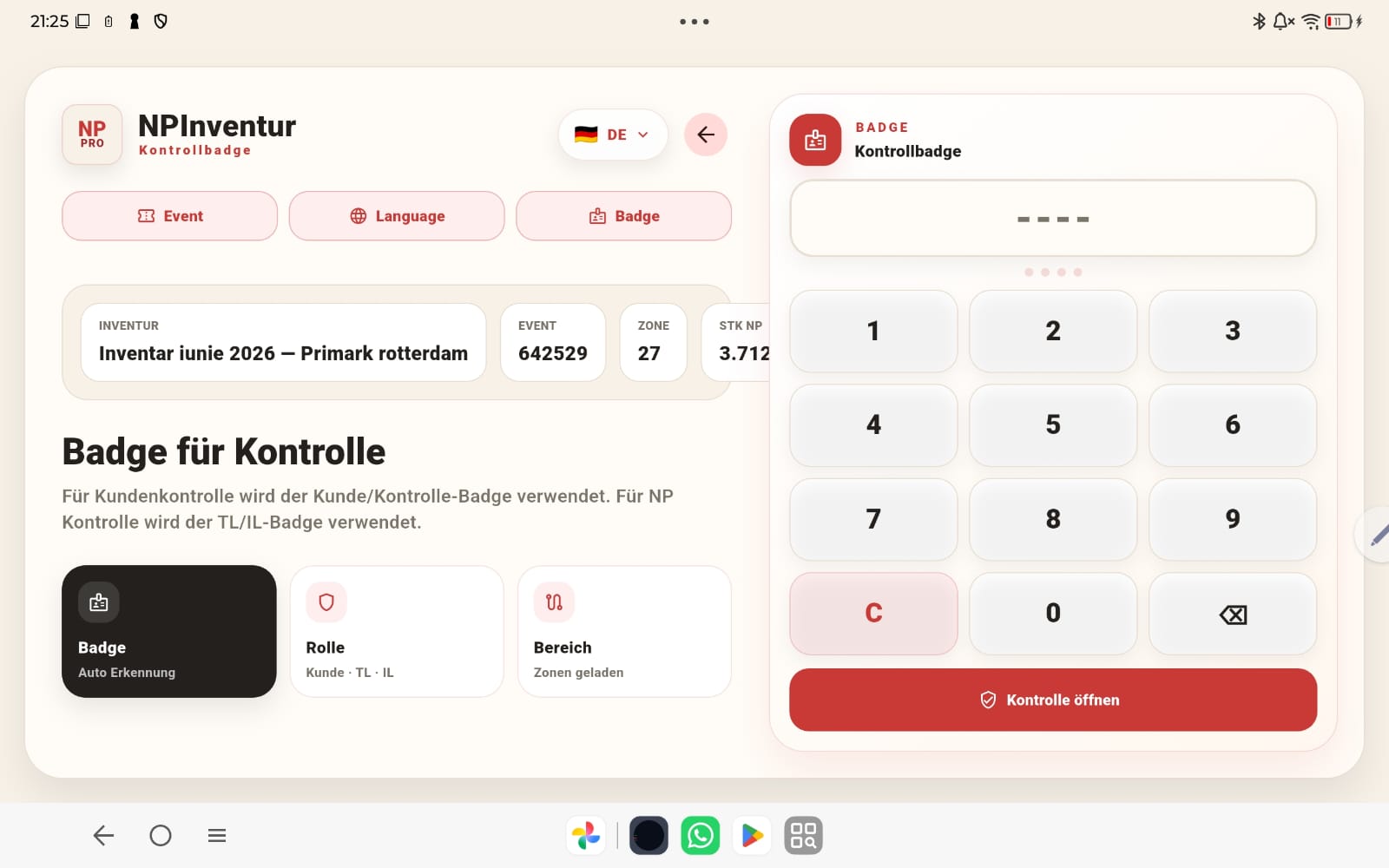 NPInventur Kontrollbadge auf Tablet