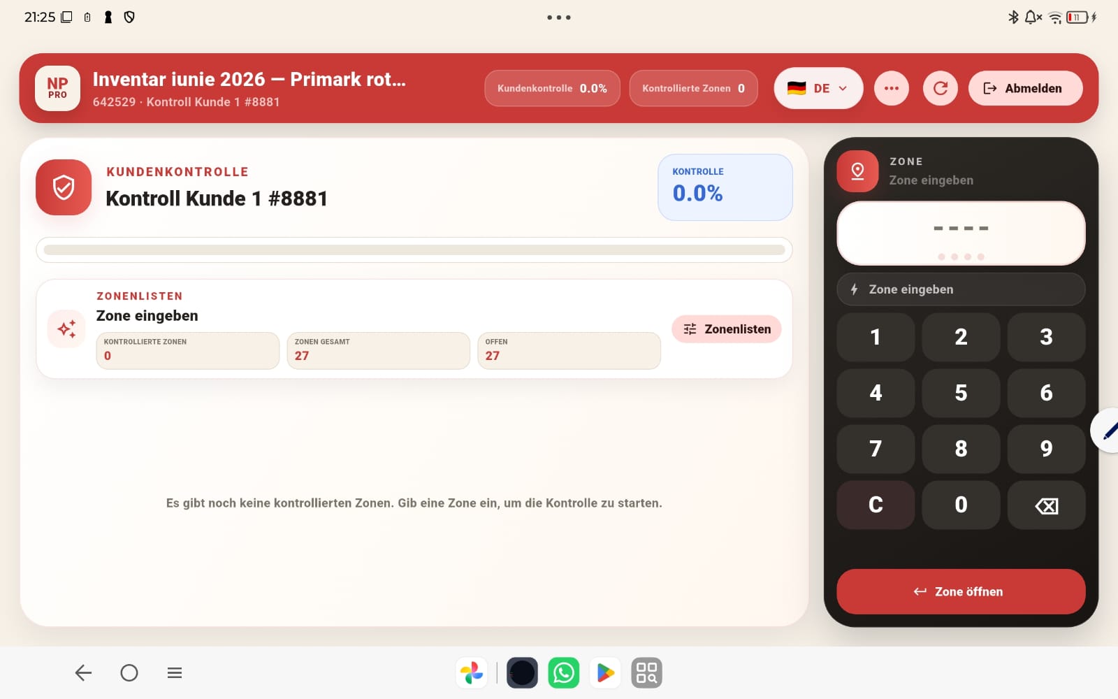 NPInventur Kontrollzonen auf Tablet