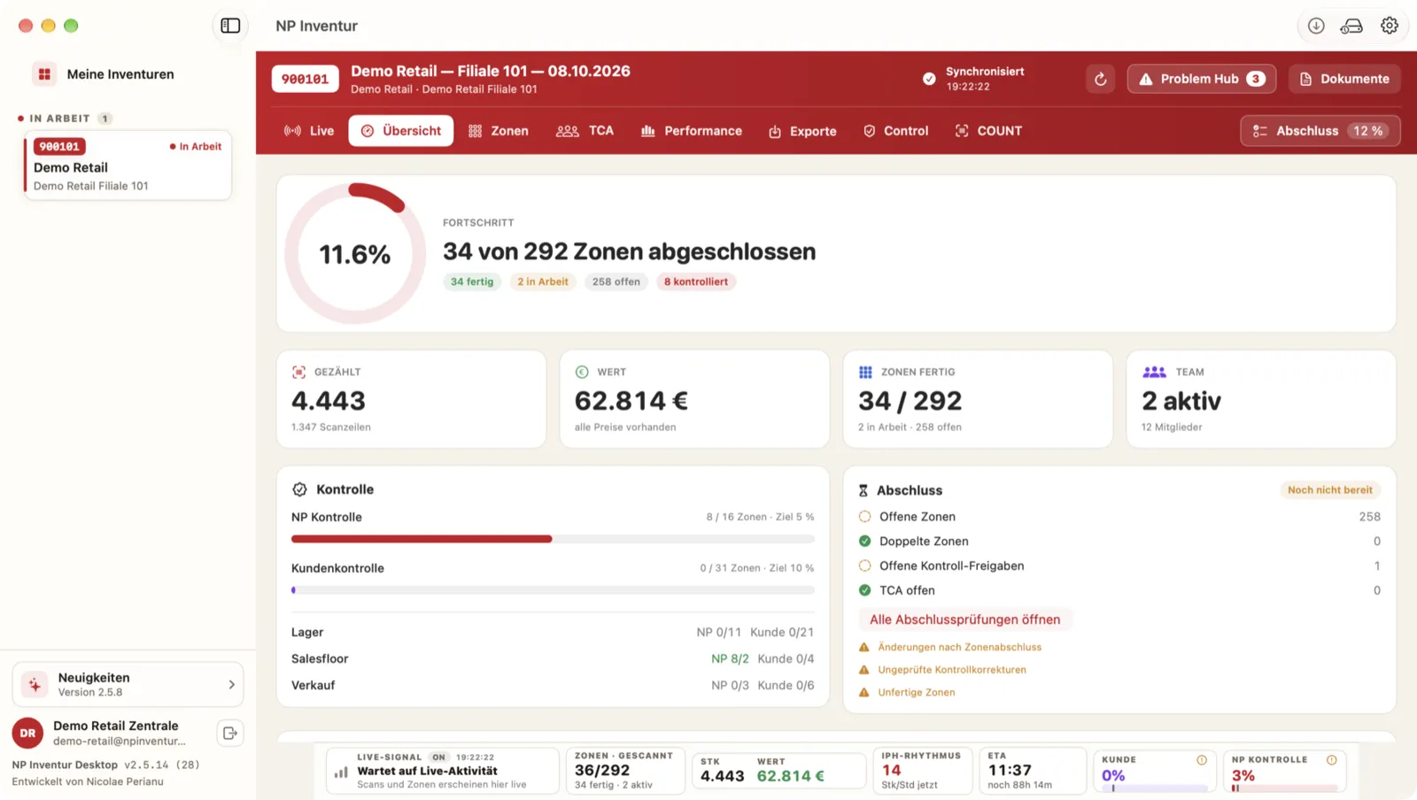 NP Inventur – Übersicht der Demo-Inventur